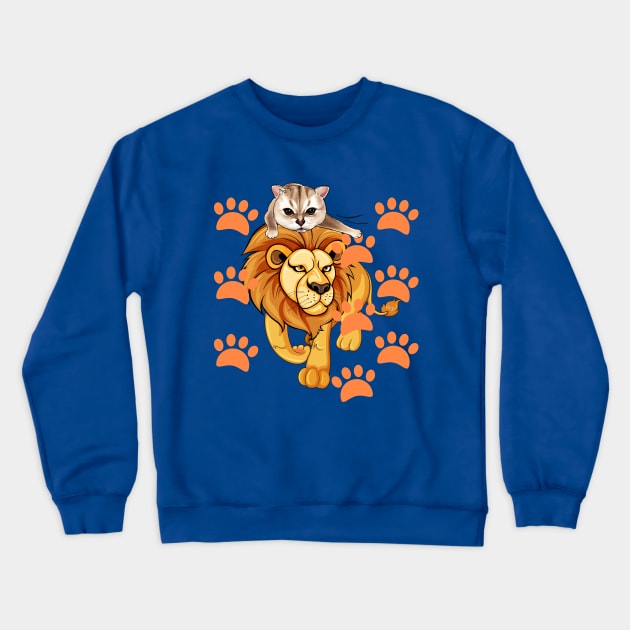 Lion cartoon with kitty on top (kids) Crewneck Sweatshirt by PersianFMts